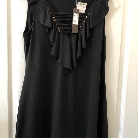 Belldini Embellished Ruffled Front Black Sleeveless Tank Size Small - Picture 2 of 7